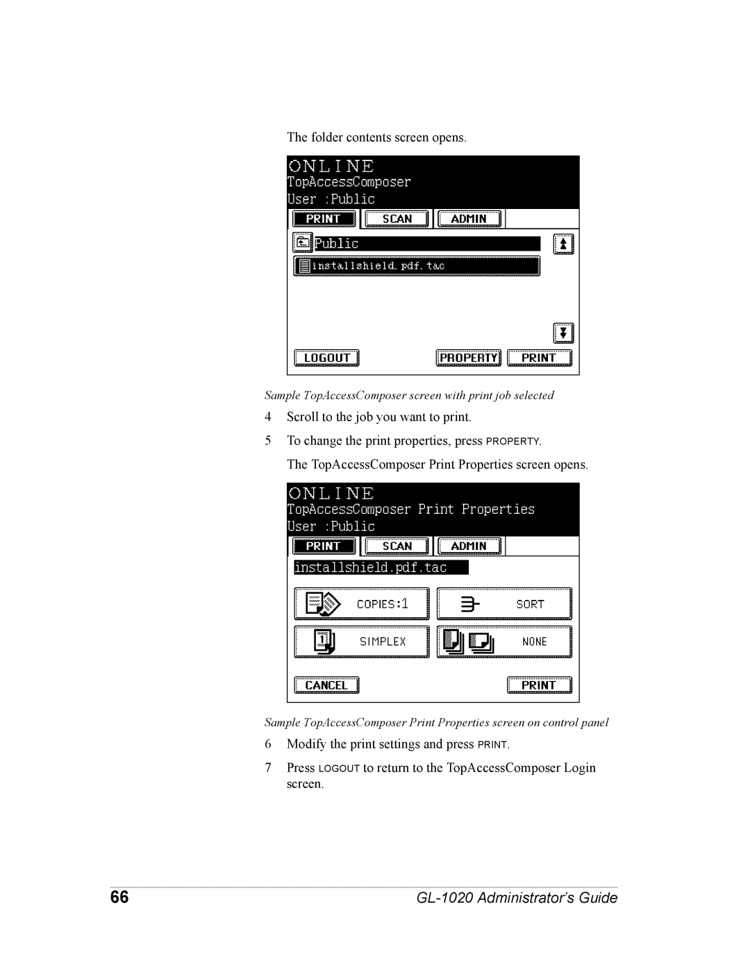 Toshiba GL-1020 manual Folder contents screen opens 