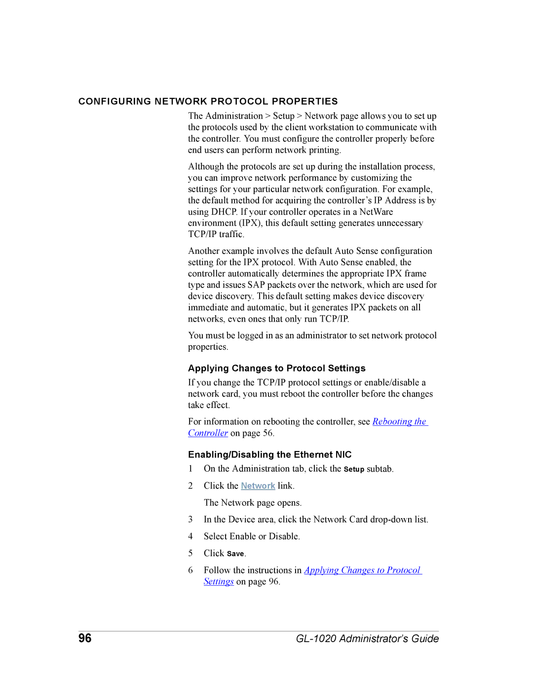 Toshiba GL-1020 manual Configuring Network Protocol Properties, Applying Changes to Protocol Settings 