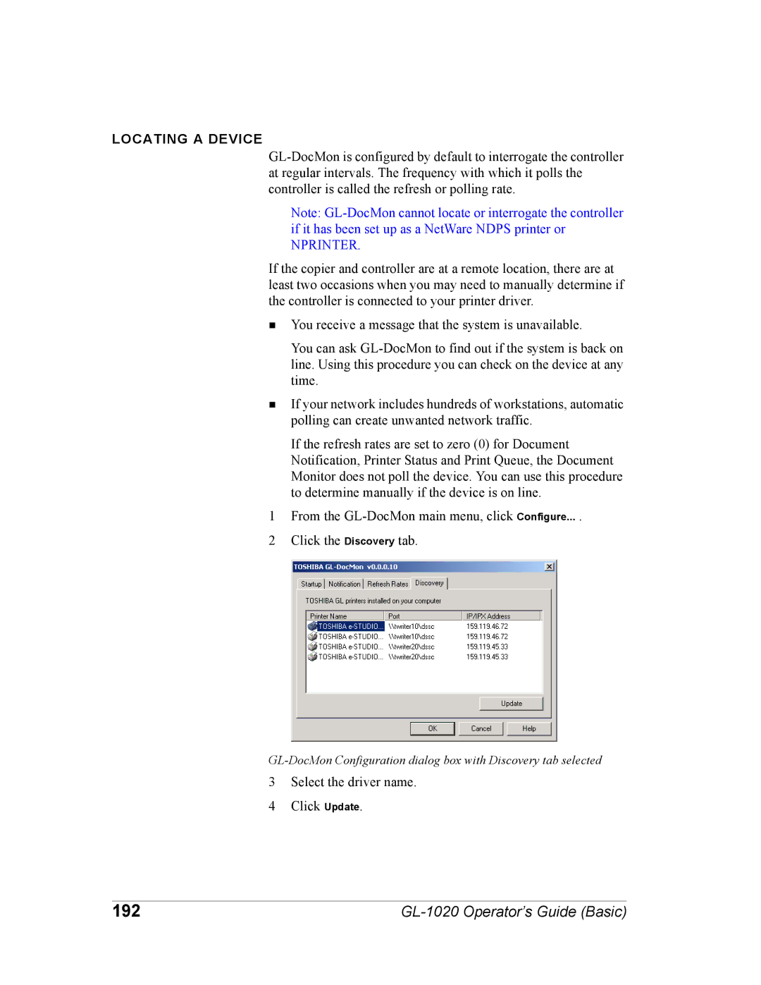 Toshiba GL-1020 manual 192, Locating a Device 