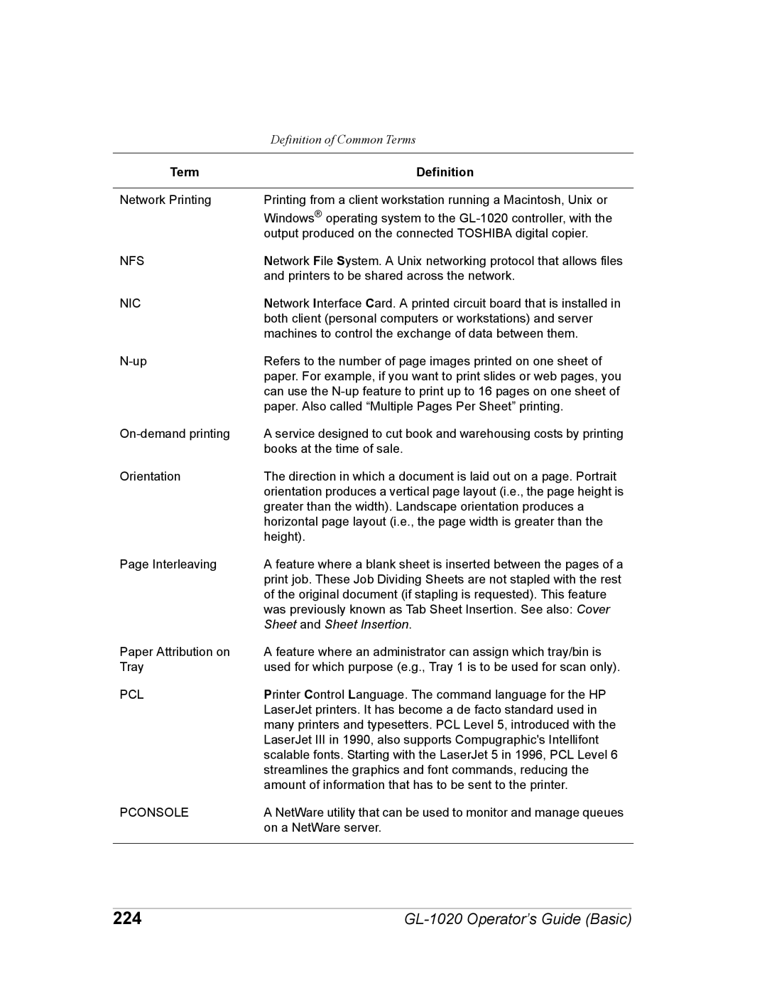 Toshiba GL-1020 manual 224, Nfs 