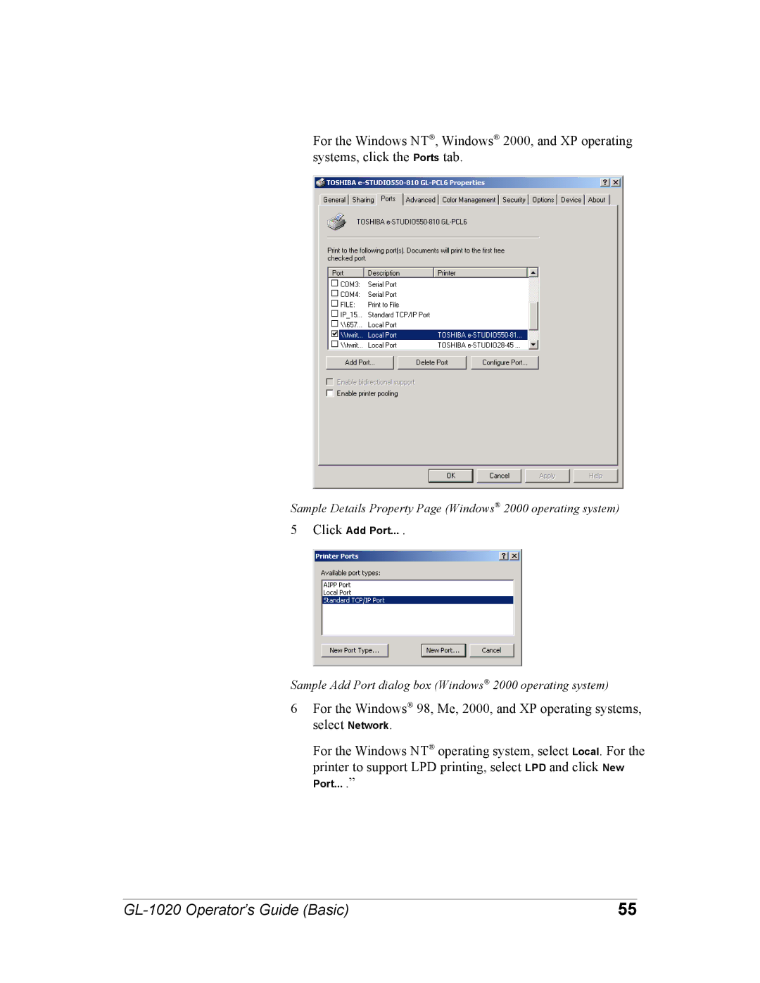 Toshiba GL-1020 manual Port 