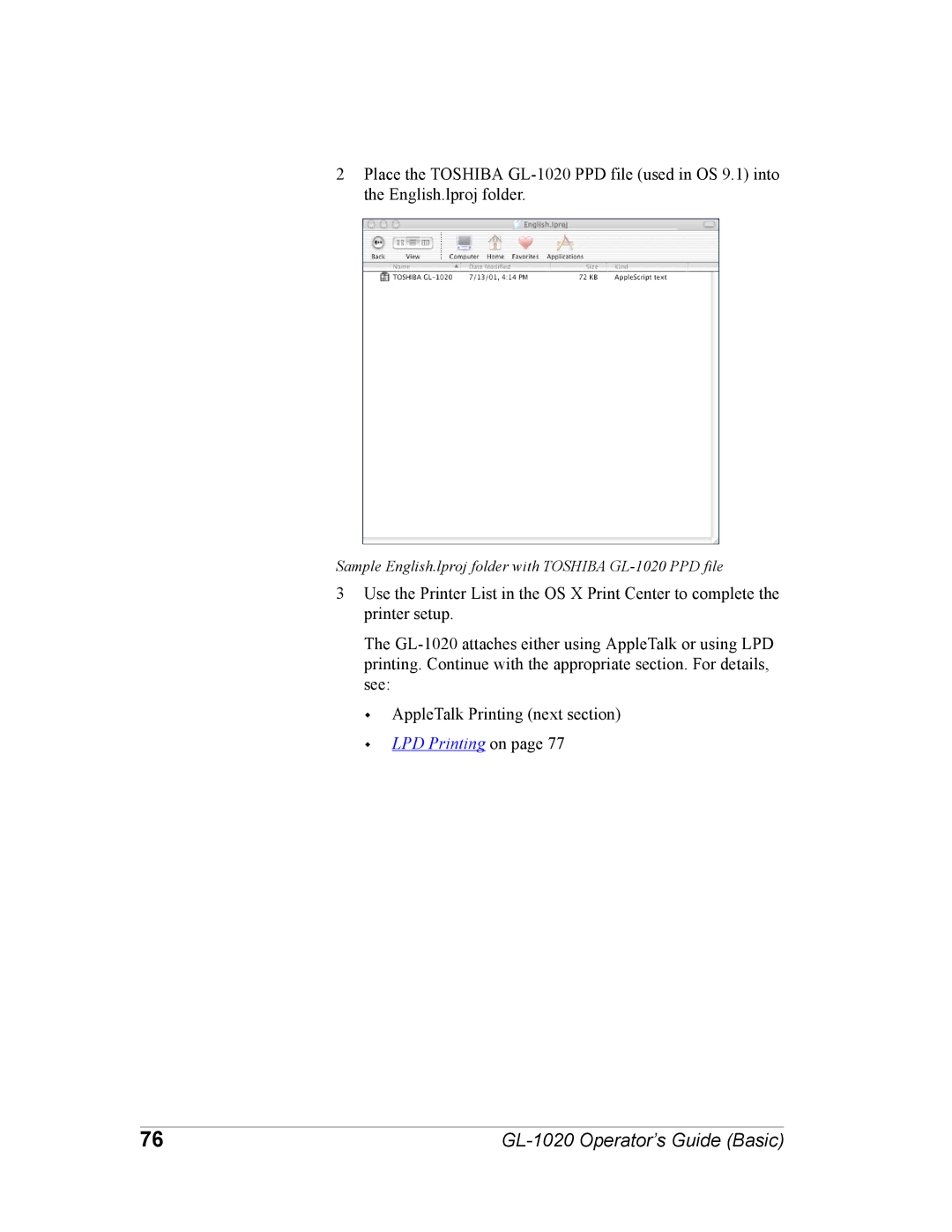 Toshiba GL-1020 manual LPD Printing on 