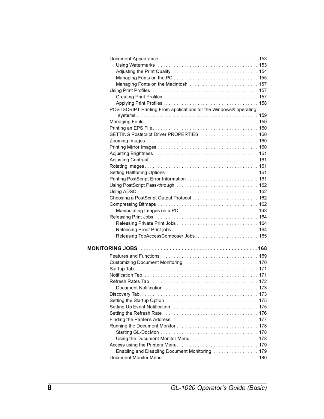 Toshiba GL-1020 manual Monitoring Jobs 