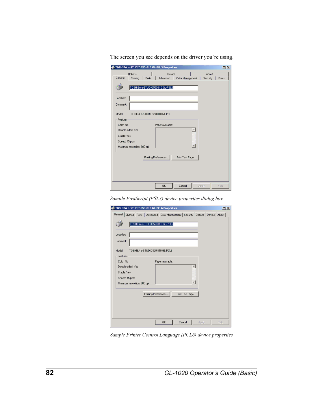 Toshiba GL-1020 manual Screen you see depends on the driver you’re using 