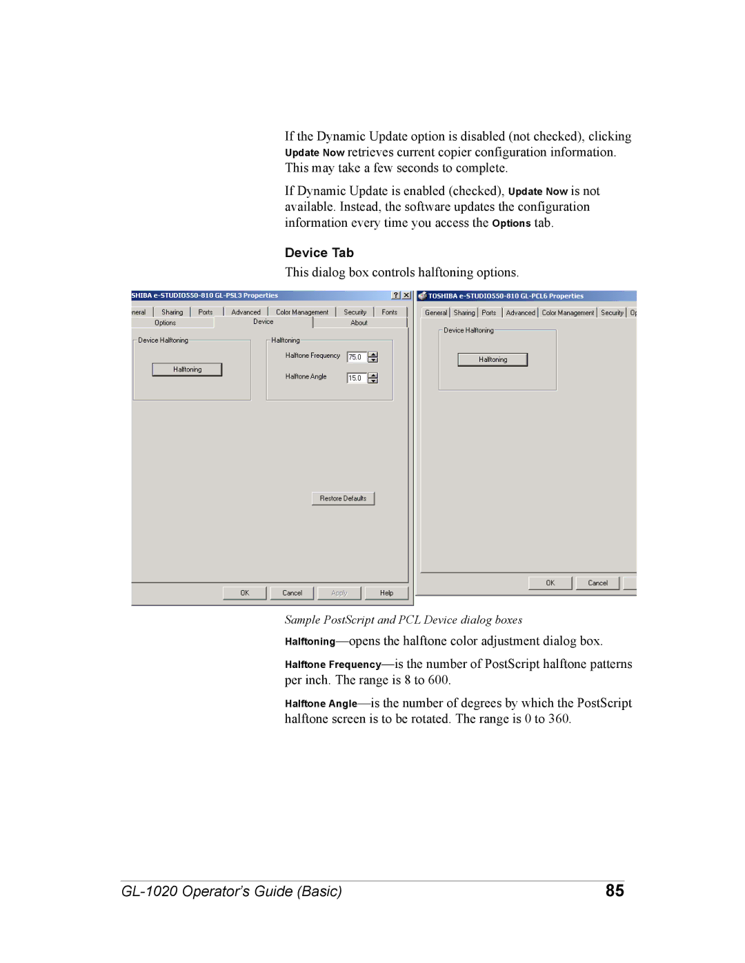 Toshiba GL-1020 manual Device Tab 