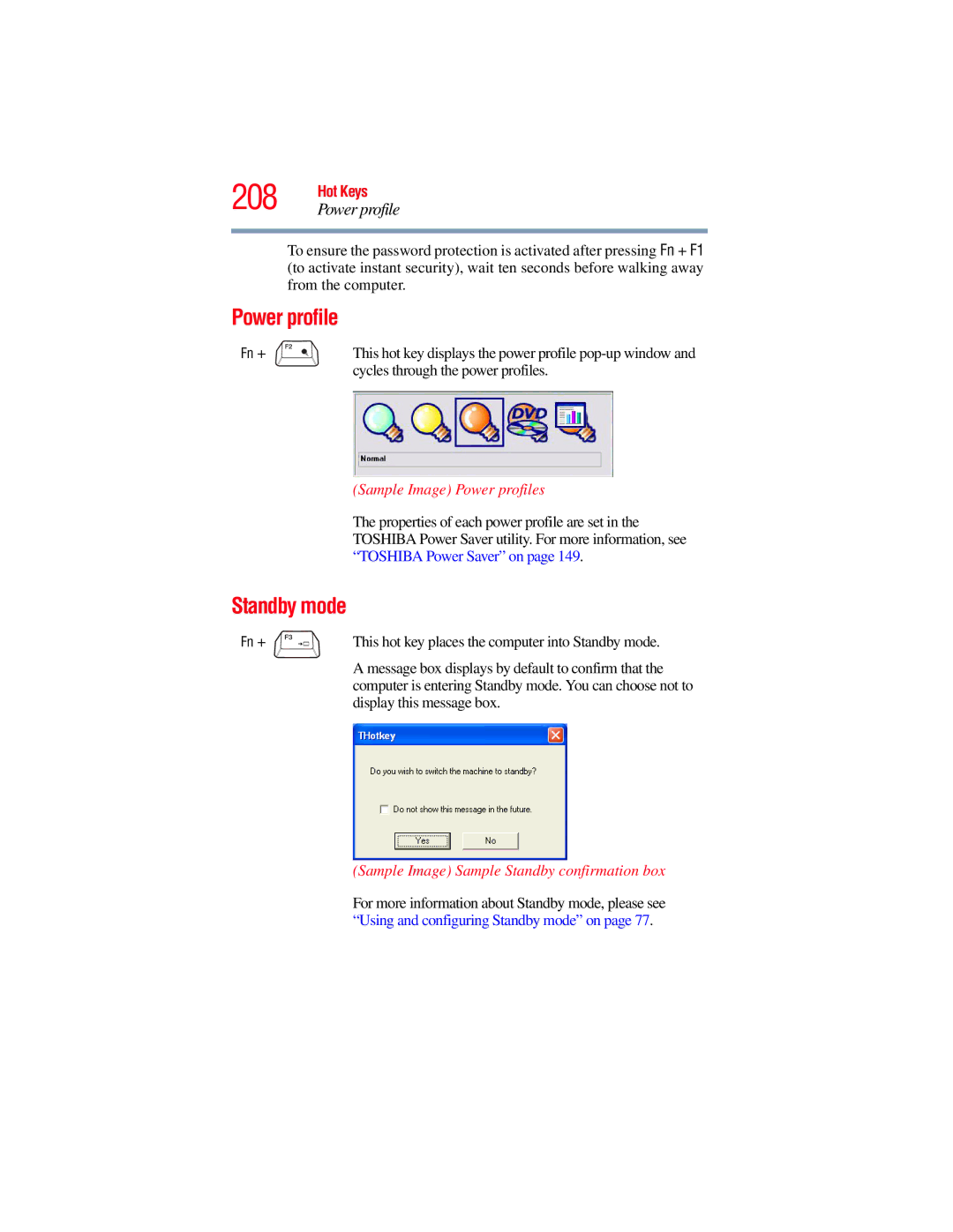 Toshiba GMAD00134010 manual 208, Power profile, Standby mode 