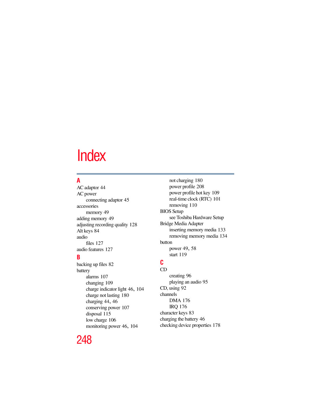 Toshiba GMAD00134010 manual Index 