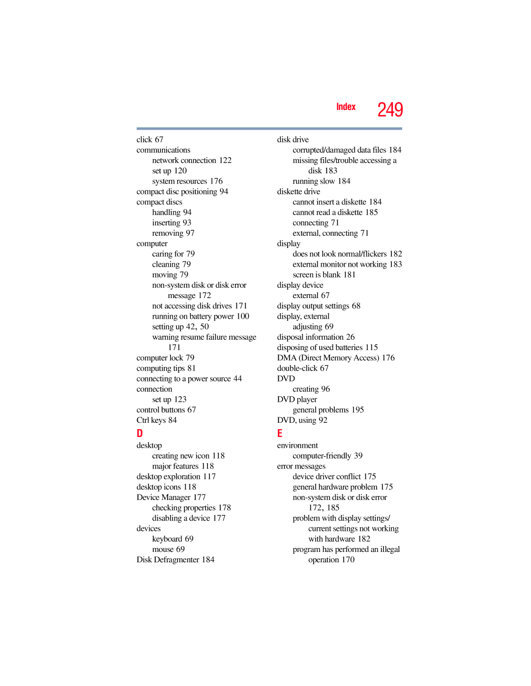 Toshiba GMAD00134010 manual Index 