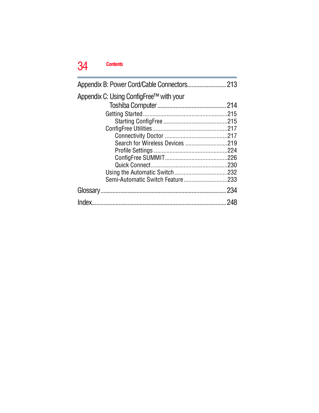 Toshiba GMAD00134010 manual Appendix C Using ConfigFree with your 