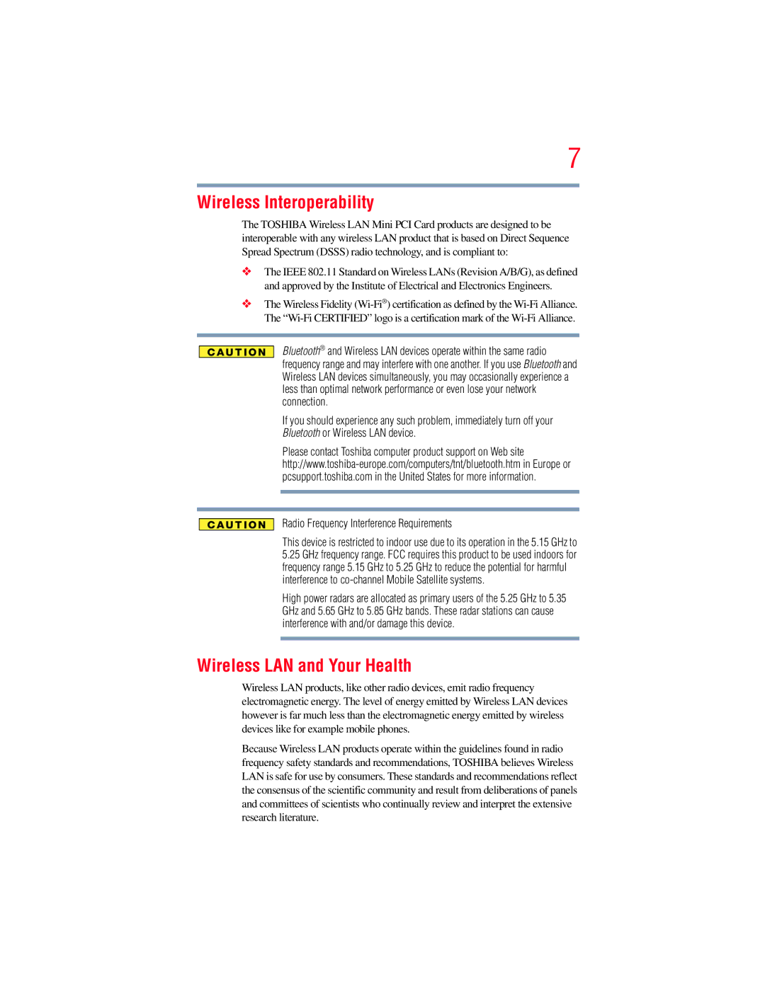 Toshiba GMAD00134010 manual Wireless Interoperability, Wireless LAN and Your Health 