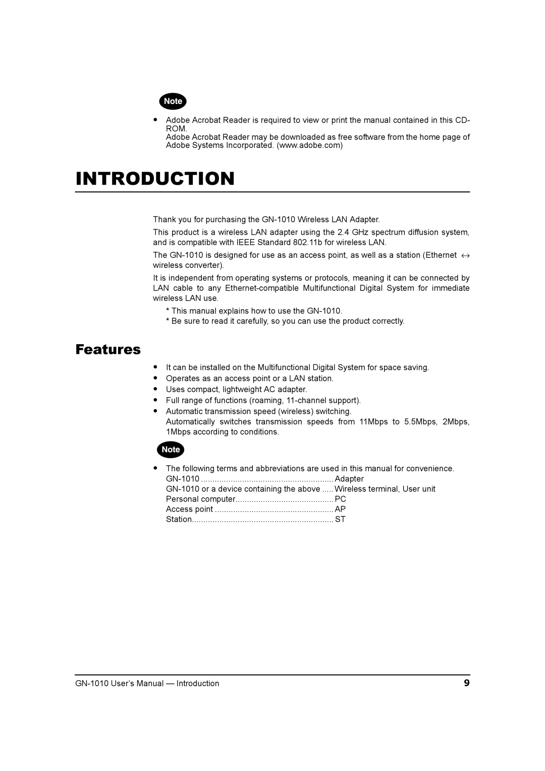 Toshiba GN-1010 manual Introduction, Features 