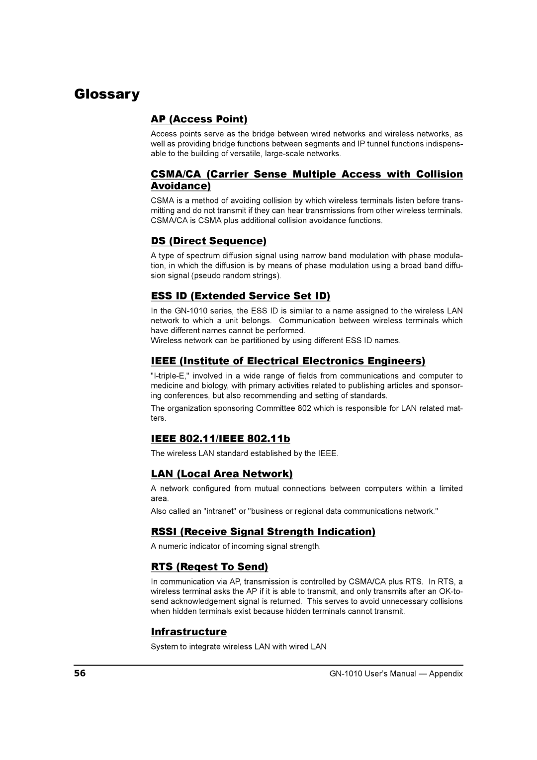 Toshiba GN-1010 manual Glossary 