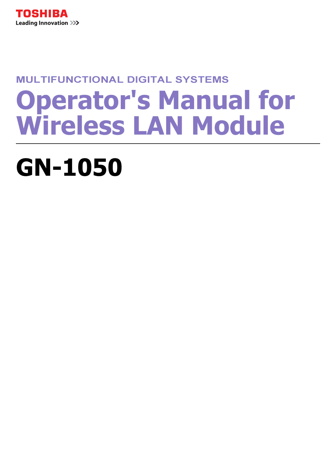 Toshiba GN-1050 manual Operators Manual for Wireless LAN Module 