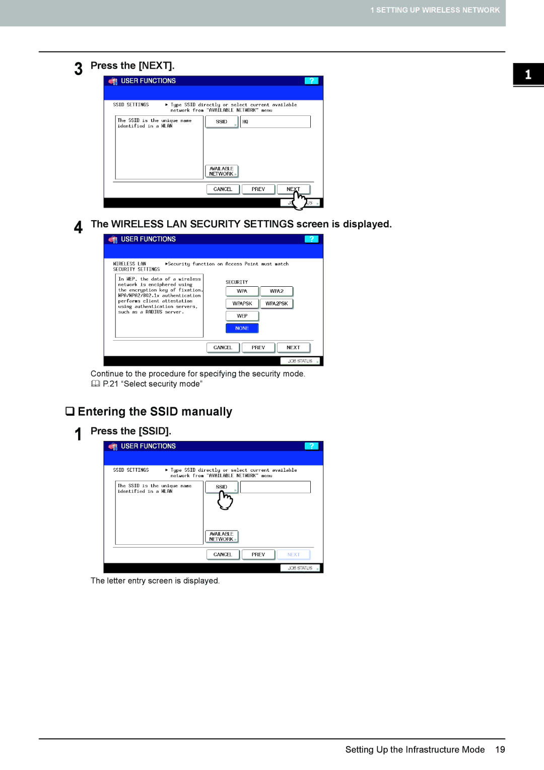 Toshiba GN-1050 ‰ Entering the Ssid manually, Press the Ssid 