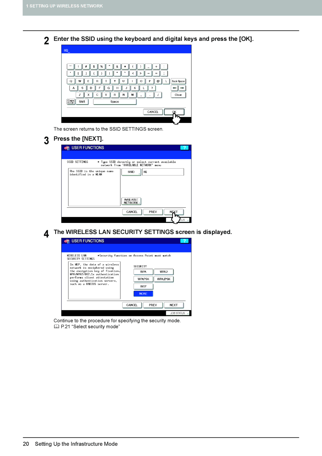 Toshiba GN-1050 manual Screen returns to the Ssid Settings screen 