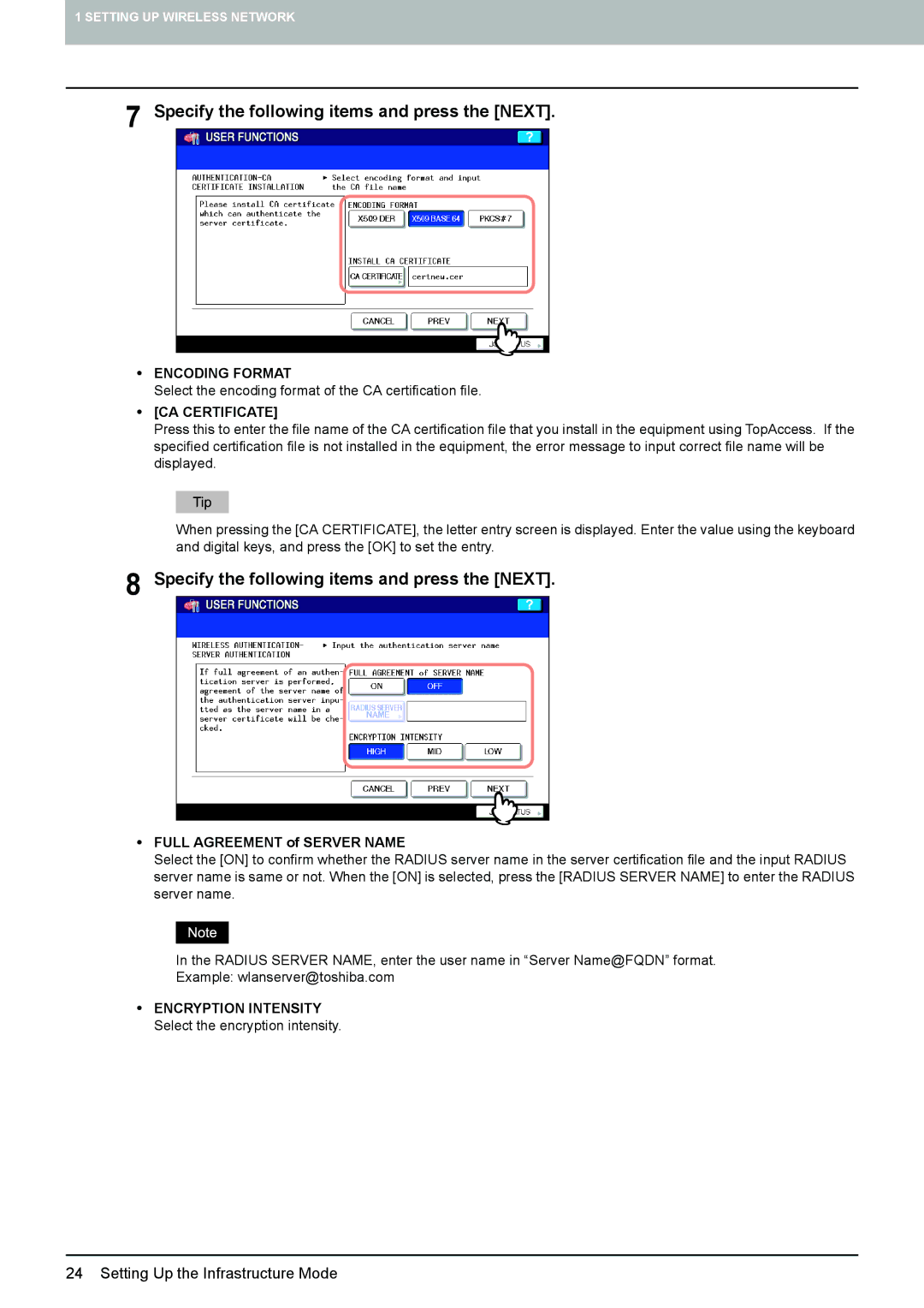 Toshiba GN-1050 manual Encoding Format, CA Certificate, Full Agreement of Server Name 