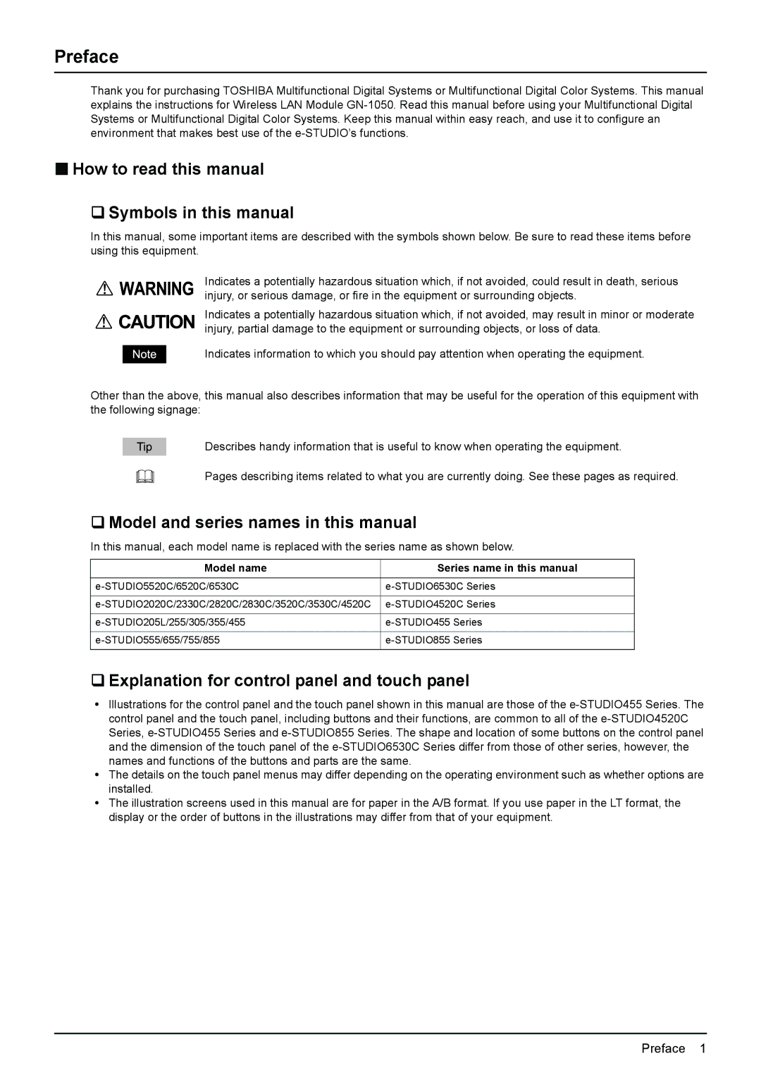 Toshiba GN-1050 Preface, „ How to read this manual ‰ Symbols in this manual, ‰ Model and series names in this manual 