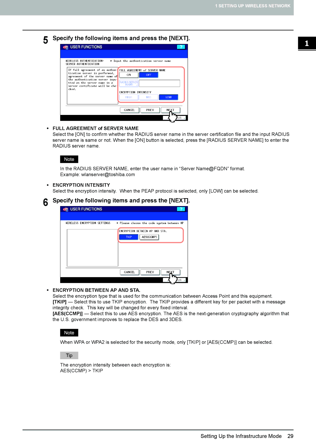 Toshiba GN-1050 manual Full Agreement of Server Name, Encryption Intensity 