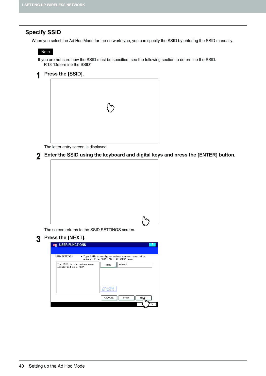 Toshiba GN-1050 manual „ Specify Ssid 