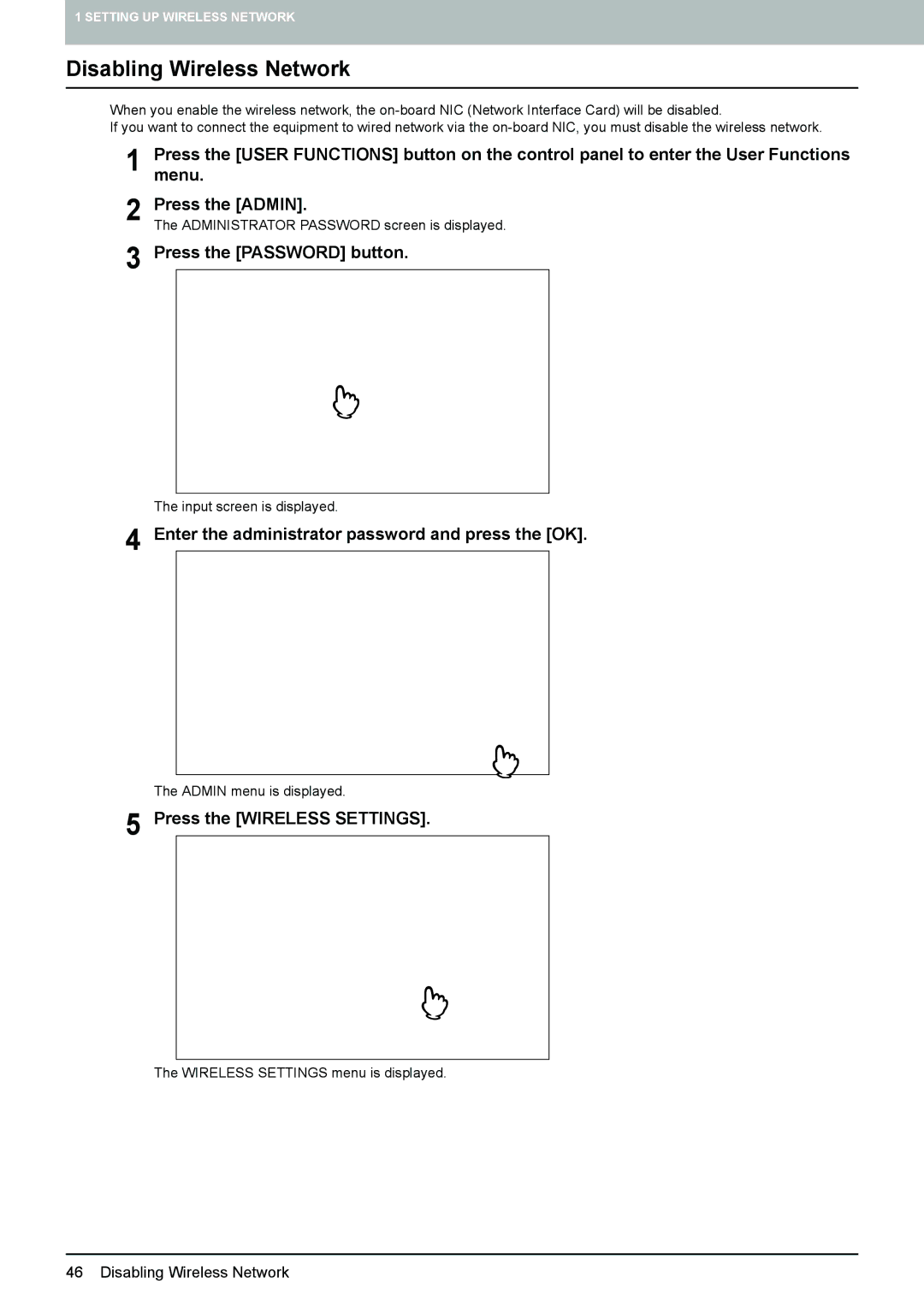 Toshiba GN-1050 manual Disabling Wireless Network, Press the Password button 