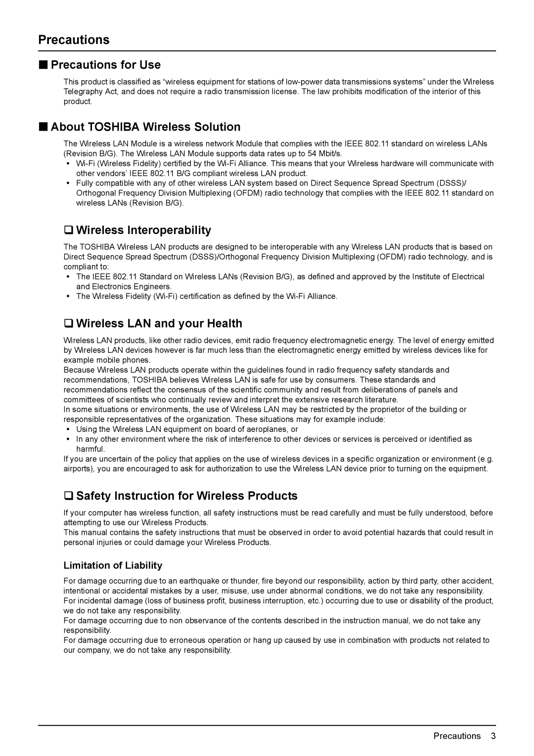 Toshiba GN-1050 manual Precautions 