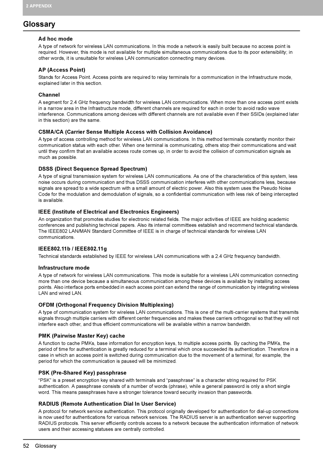 Toshiba GN-1050 manual Glossary, AP Access Point 