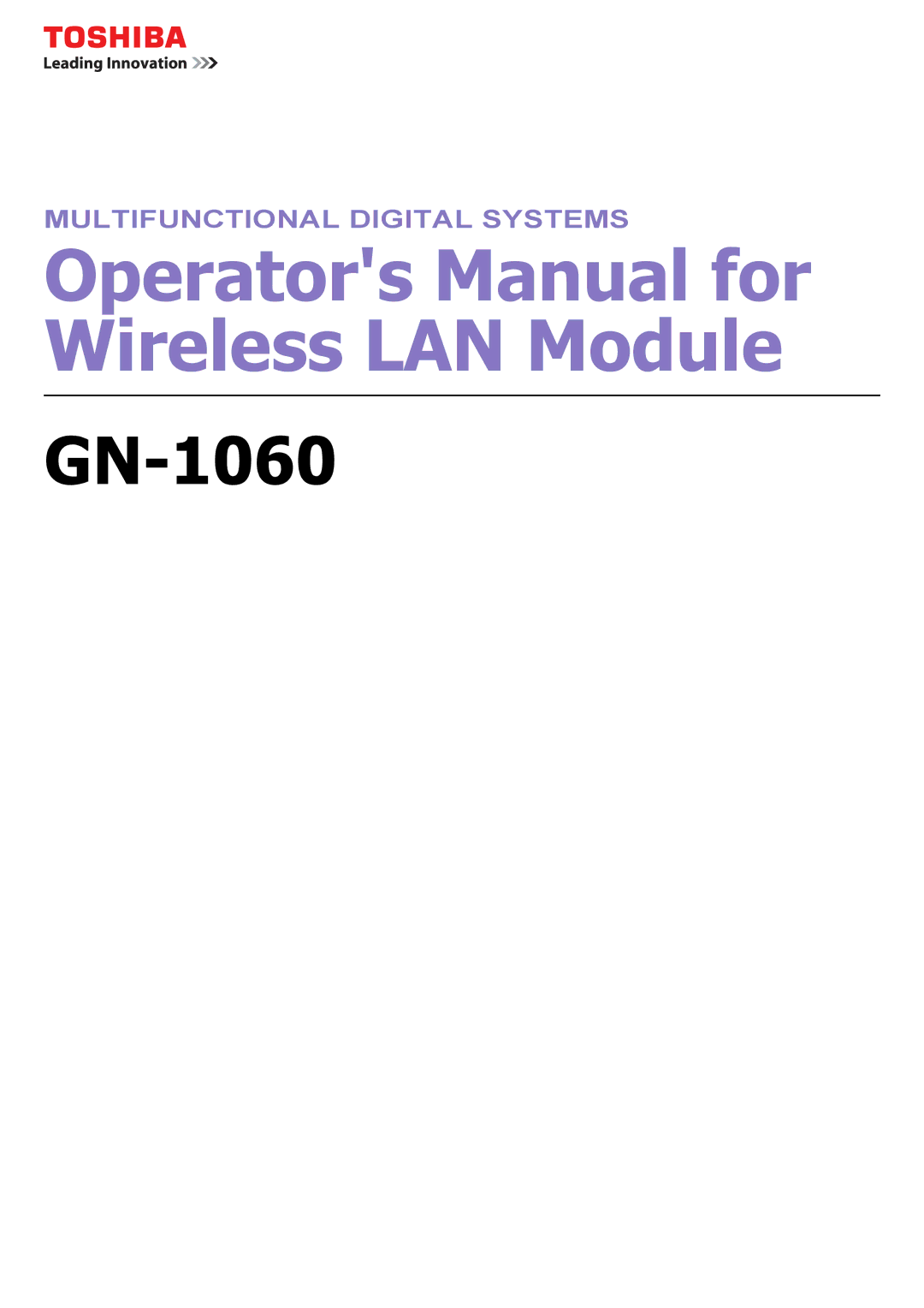 Toshiba GN-1060 manual Operators Manual for Wireless LAN Module 