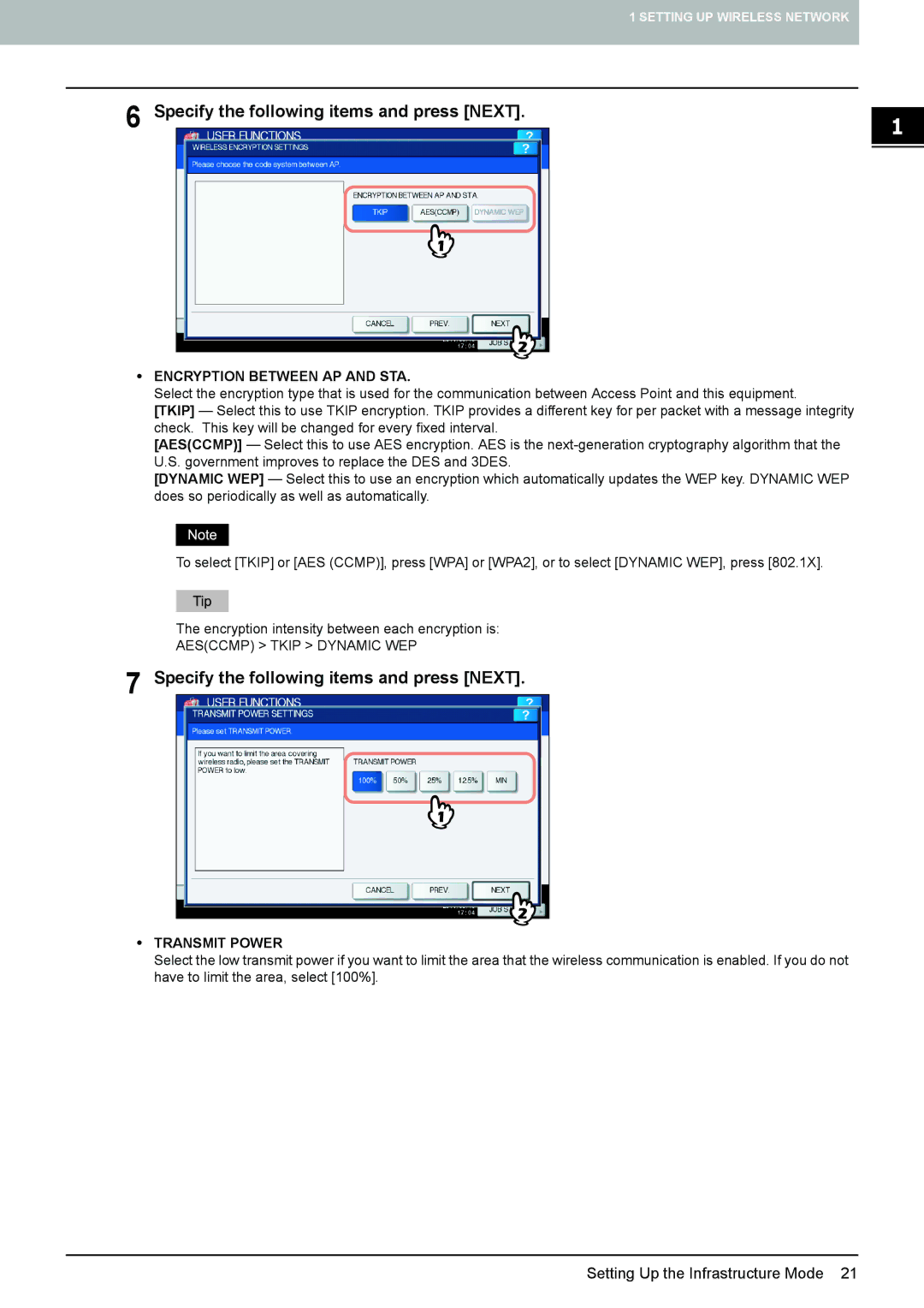 Toshiba GN-1060 manual Specify the following items and press Next, Encryption Between AP and STA 