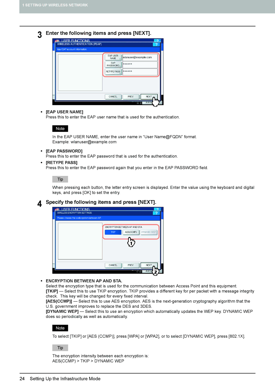 Toshiba GN-1060 manual Enter the following items and press Next, EAP User Name 