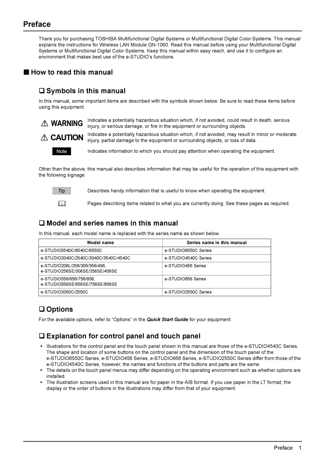 Toshiba GN-1060 Preface, „ How to read this manual ‰ Symbols in this manual, ‰ Model and series names in this manual 