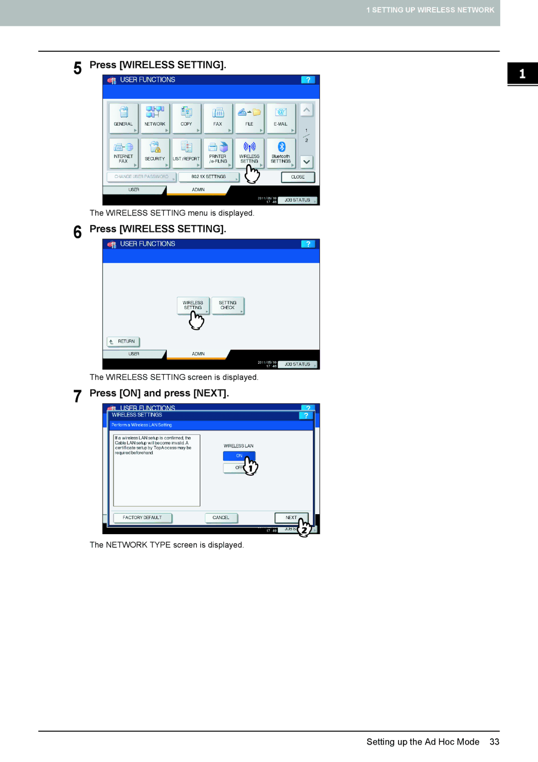 Toshiba GN-1060 manual Wireless Setting screen is displayed 