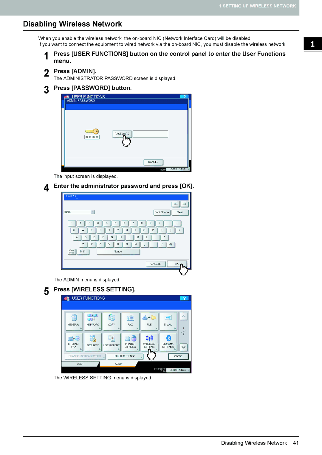 Toshiba GN-1060 manual Disabling Wireless Network, Press Password button 