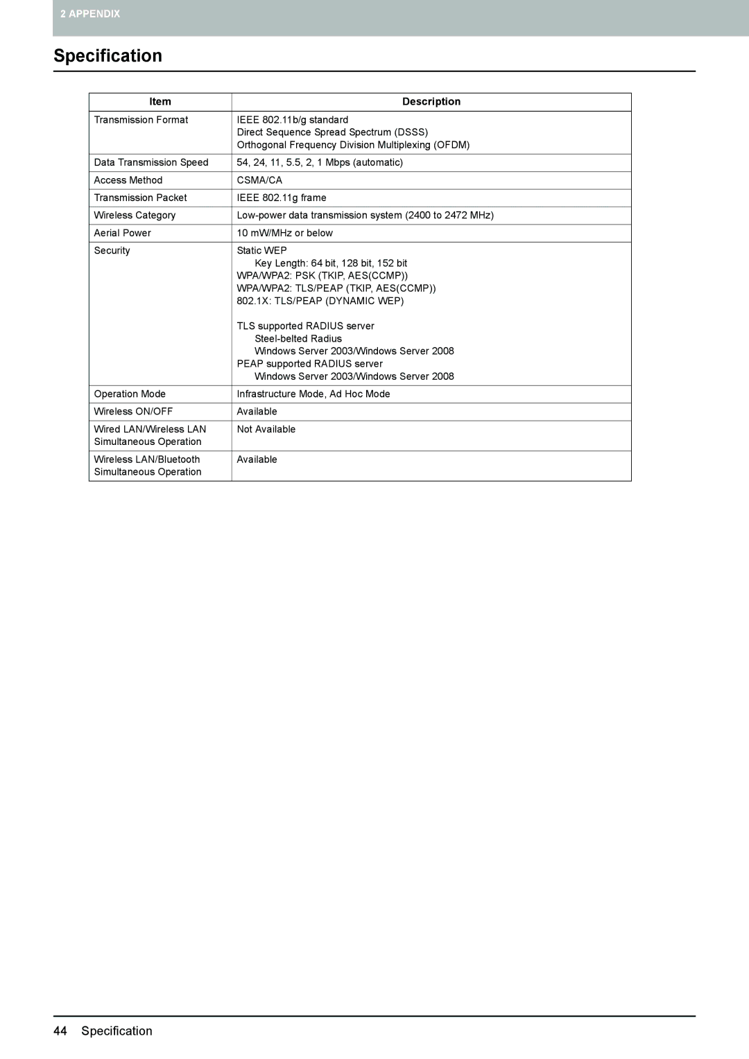 Toshiba GN-1060 manual Specification, Description 