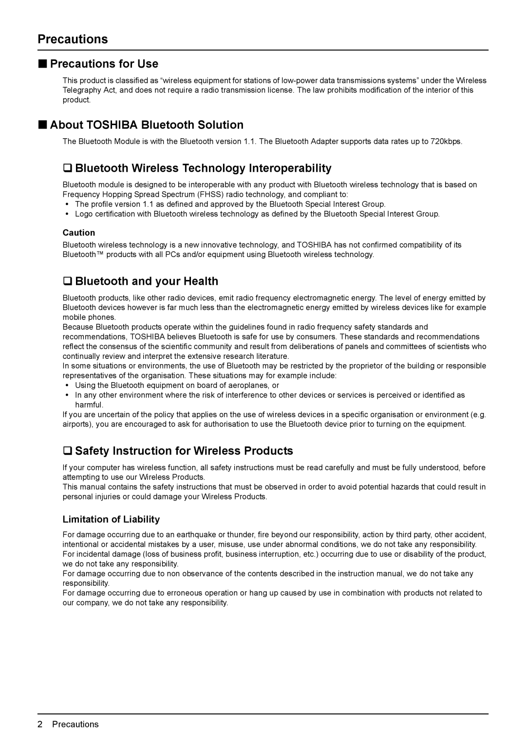 Toshiba GN-2010 manual Precautions 