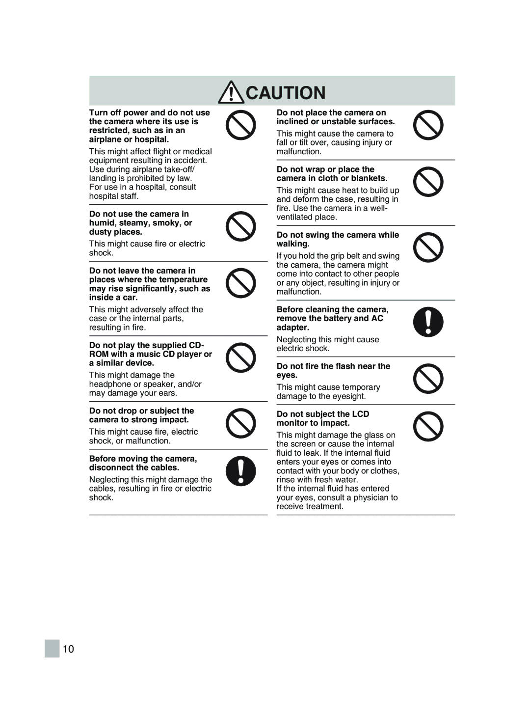 Toshiba GSC-R30 owner manual Do not swing the camera while walking 