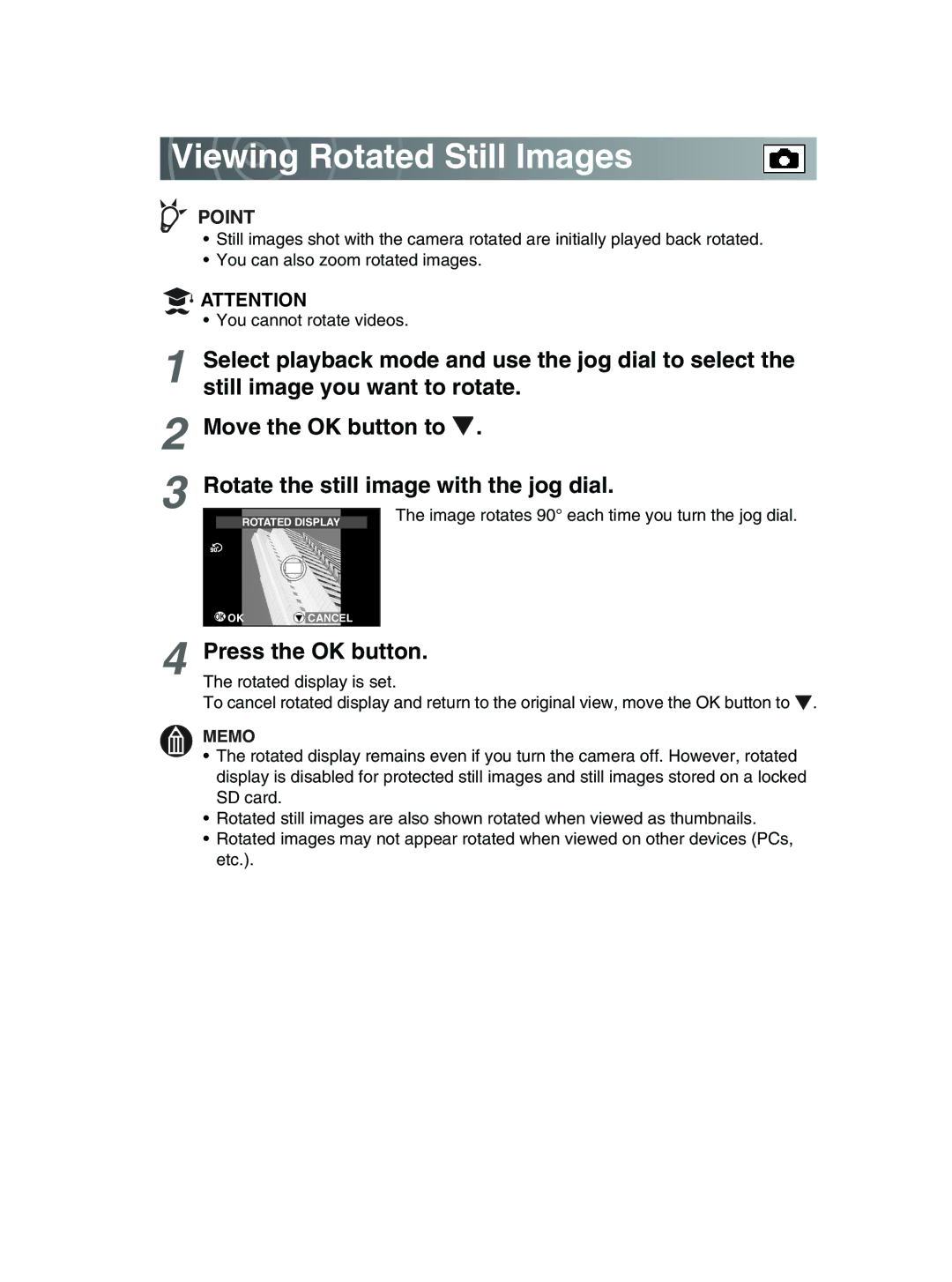 Toshiba GSC-R30 owner manual Viewing Rotated Still Images 