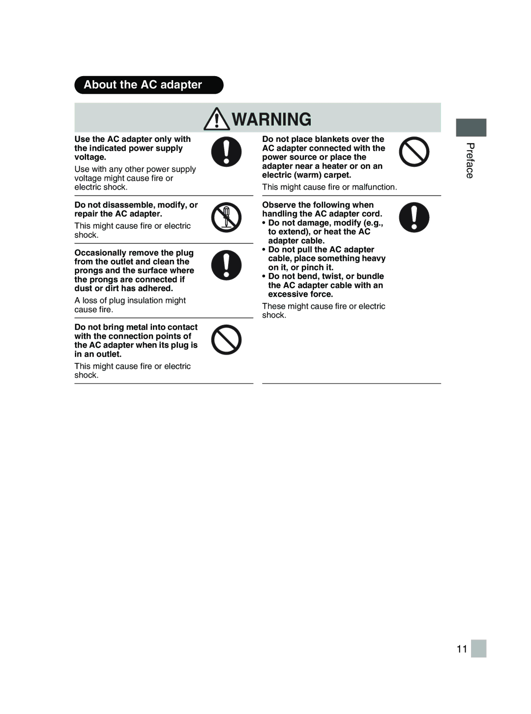 Toshiba GSC-R30 owner manual About the AC adapter 