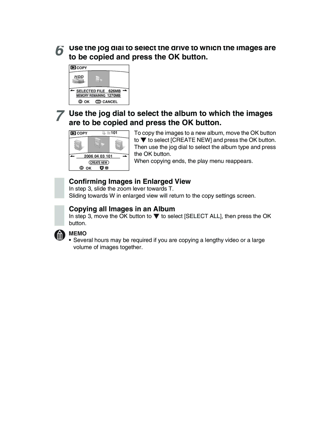 Toshiba GSC-R30 owner manual Confirming Images in Enlarged View, Copying all Images in an Album 