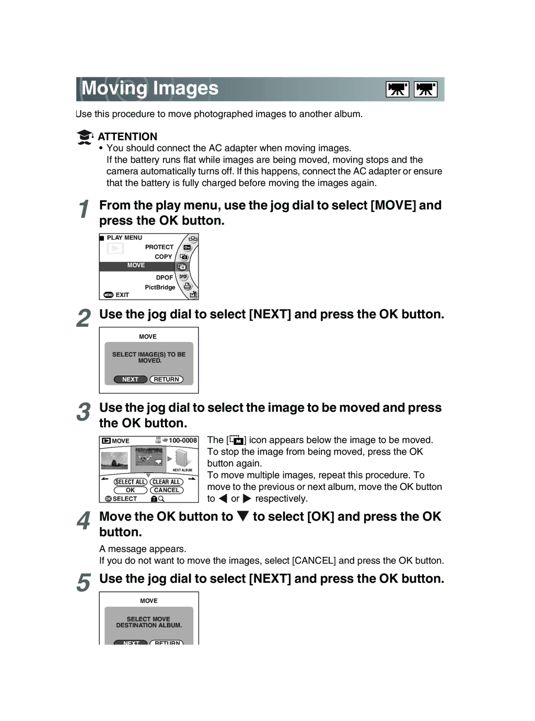 Toshiba GSC-R30 owner manual Moving Images 