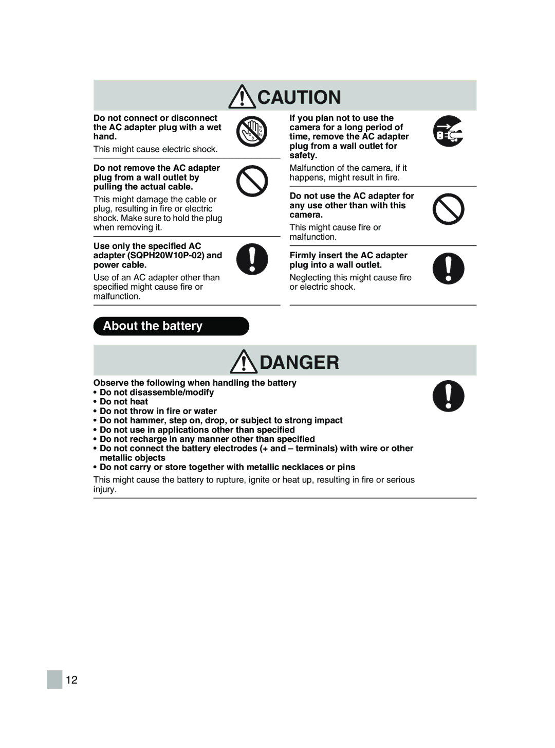 Toshiba GSC-R30 owner manual About the battery 