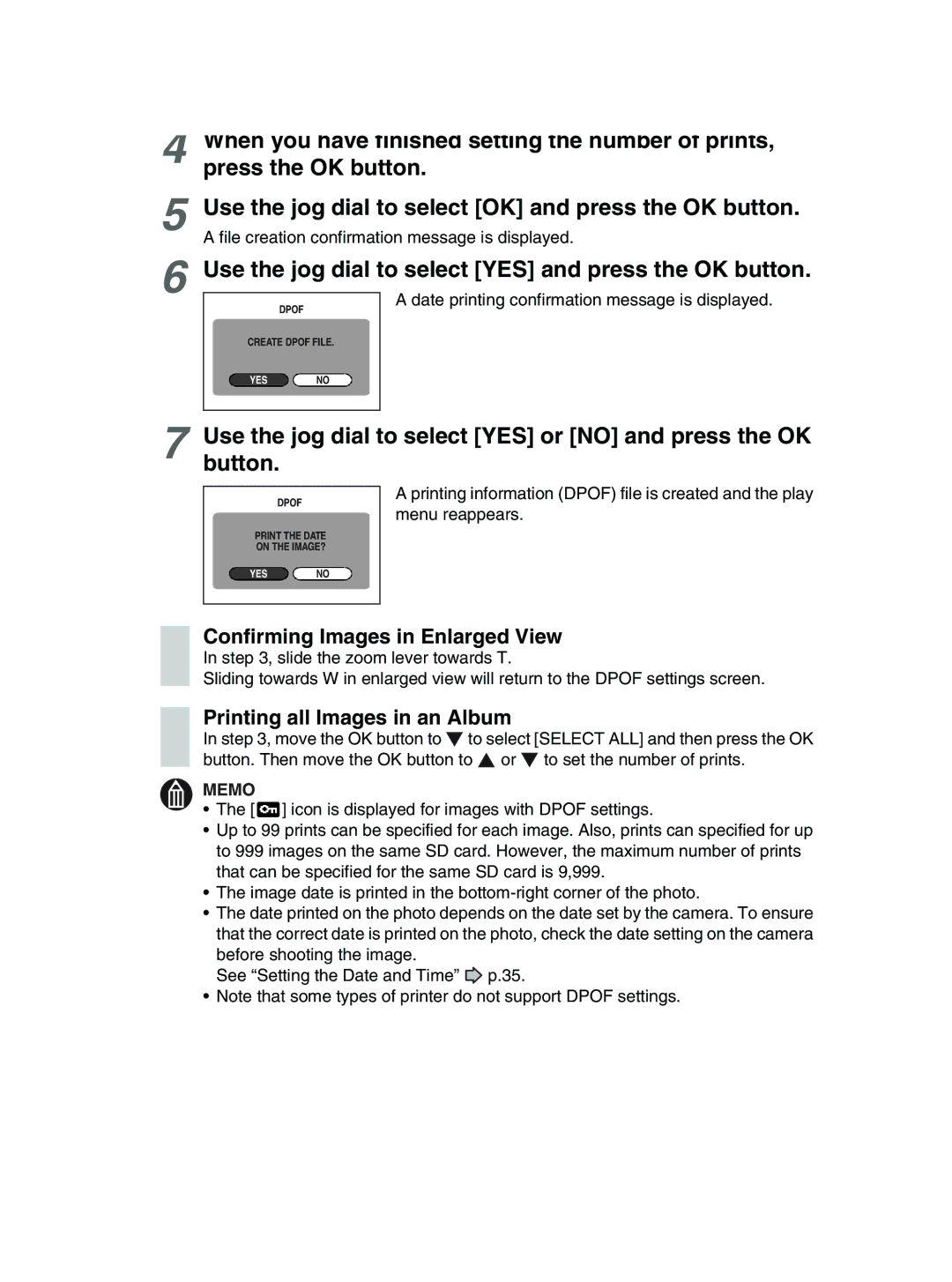 Toshiba GSC-R30 owner manual Use the jog dial to select YES or no and press the OK button, Printing all Images in an Album 