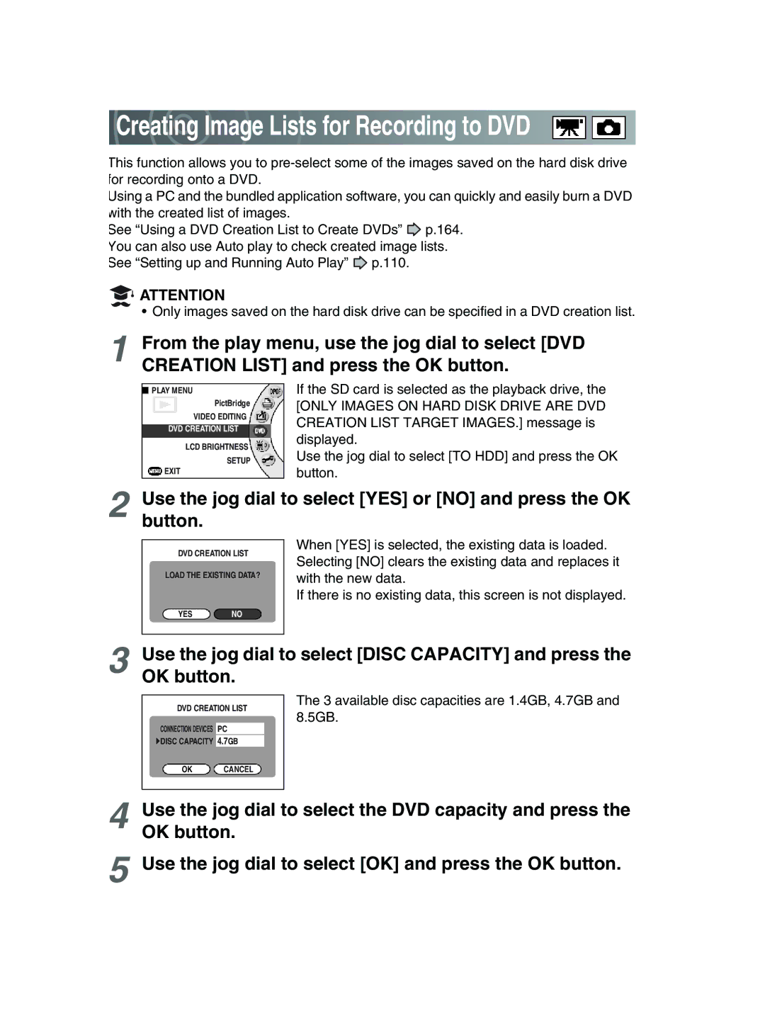 Toshiba GSC-R30 owner manual Creating Image Lists for Recording to DVD 