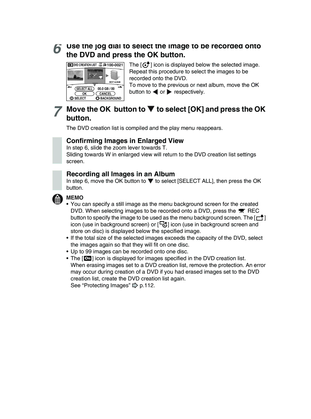 Toshiba GSC-R30 owner manual Move the OK button to to select OK and press the OK button, Recording all Images in an Album 