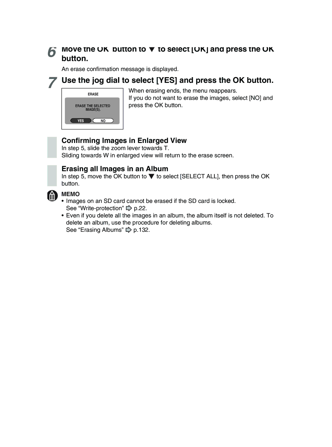 Toshiba GSC-R30 owner manual Move the OK button to to select OK and press the OK button, Erasing all Images in an Album 