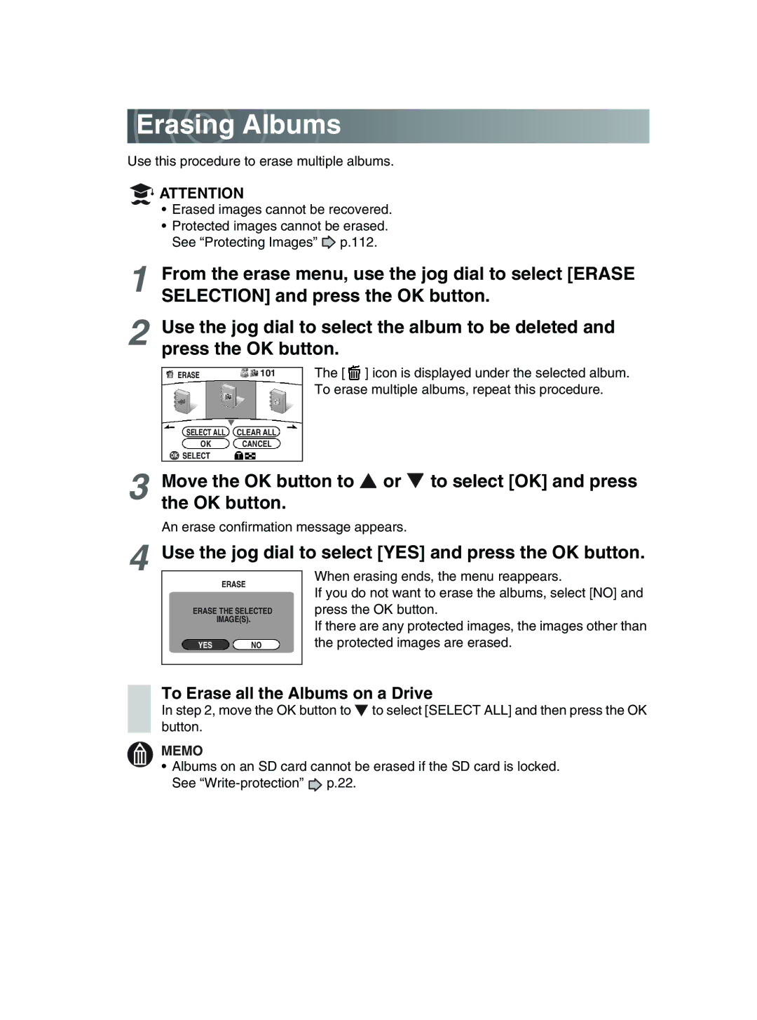 Toshiba GSC-R30 owner manual To Erase all the Albums on a Drive 