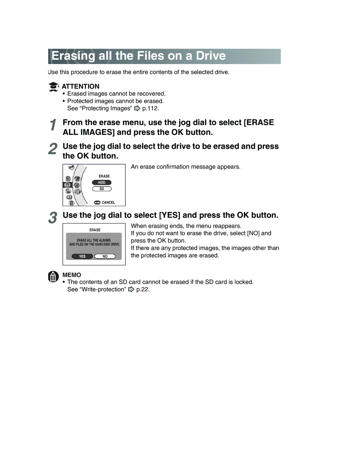 Toshiba GSC-R30 owner manual Erasing all the Files on a Drive 