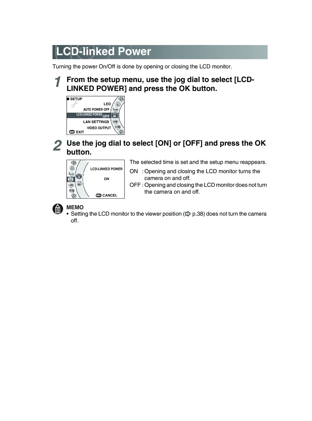 Toshiba GSC-R30 owner manual LCD-linked Power 