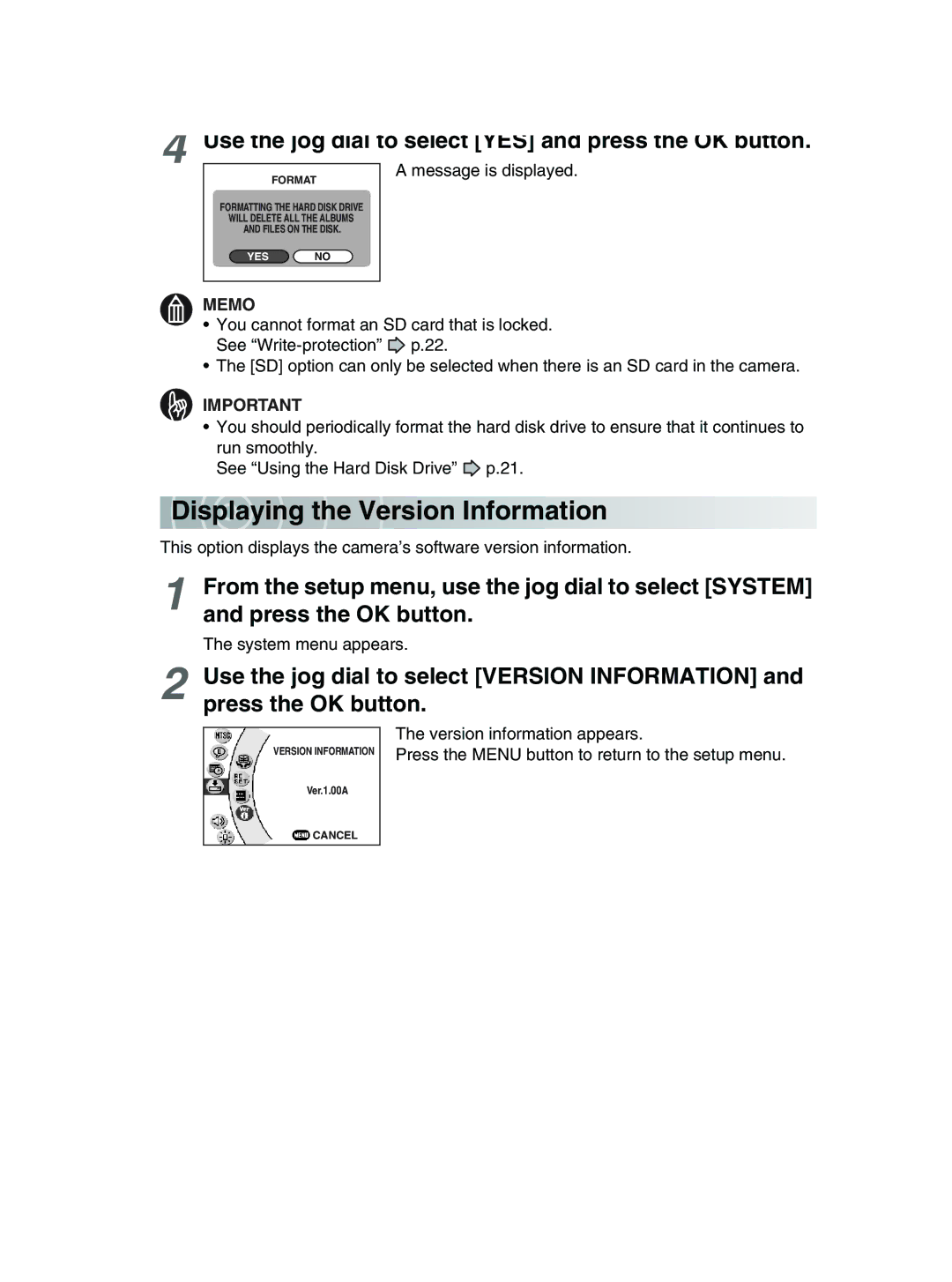 Toshiba GSC-R30 owner manual Displaying the Version Information 