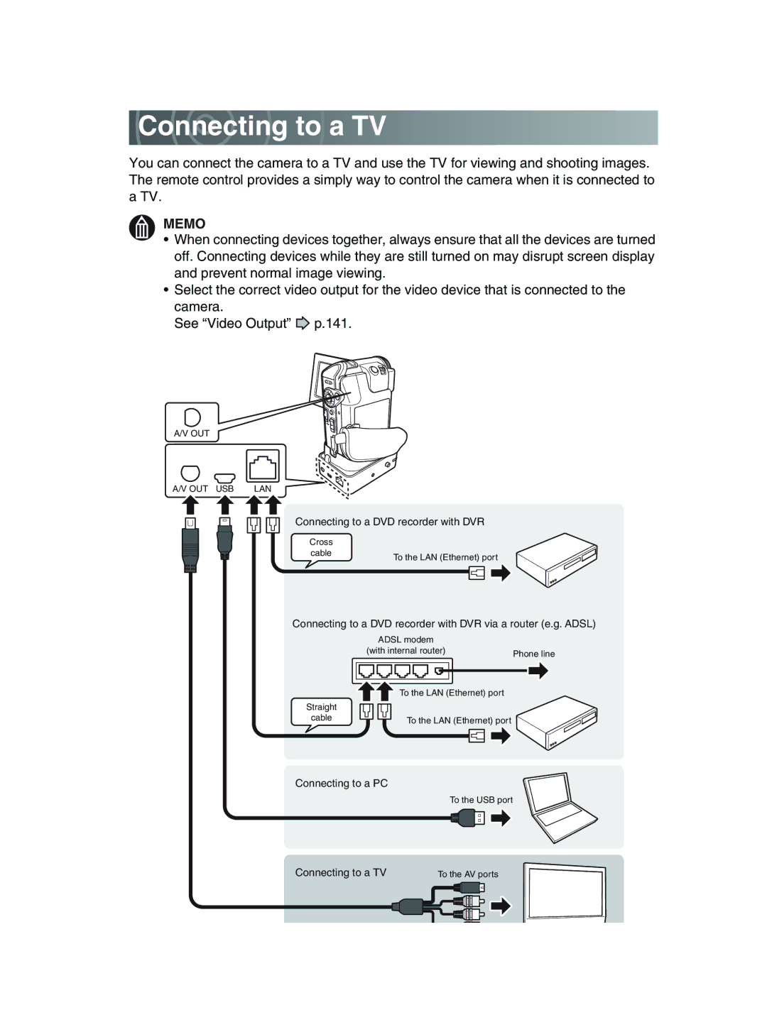 Toshiba GSC-R30 owner manual Connecting to a TV 