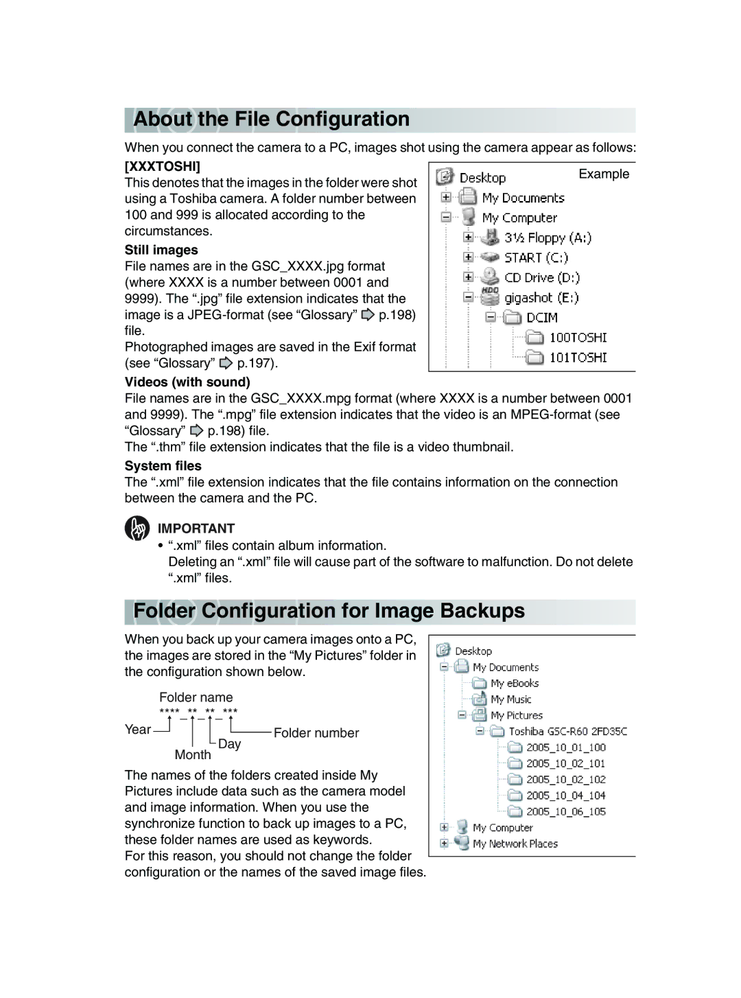 Toshiba GSC-R30 owner manual About the Fi le Configuration, Fo ld er Confi gura tion for Image Backups 